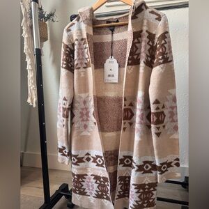 Women’s Open-Front Aztec Cardigan Sweater - Beige Pink Brown